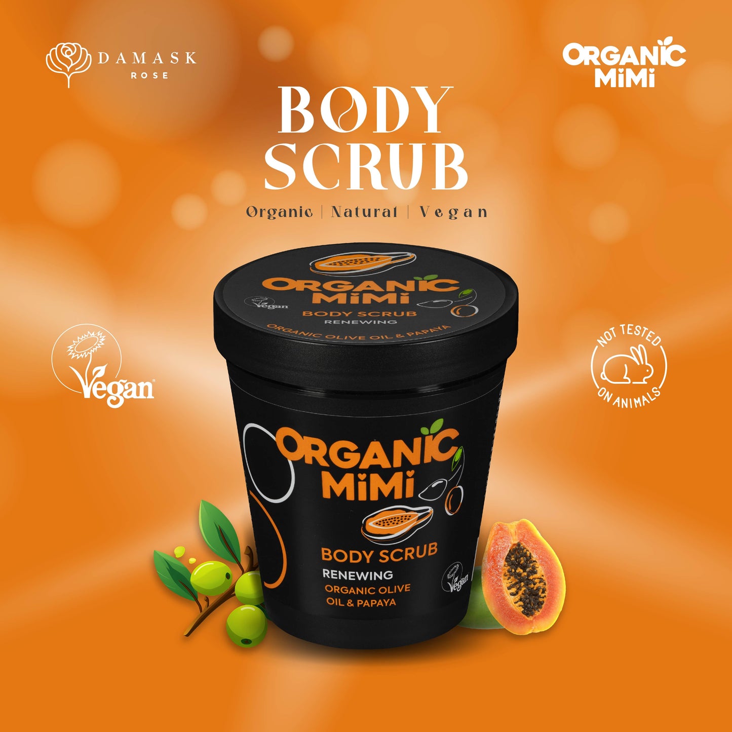 Organic Mimi, Body Scrub Renewing Olive & Papaya, 250 g by Damask Rose