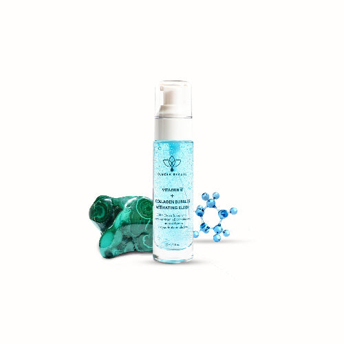 bottle of olecea with jade stone and dna model