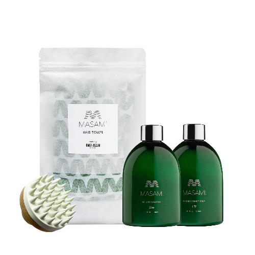 MASAMI Everything Shower Bundle with Hair Towel, Shampoo, Conditioner and Wabi Sabi Scalp Scrubber