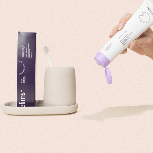 ELIMS Reflection toothpaste in the flavor lavender vanilla mint. Combines natural and clinically proven ingredients, like nano-hydroxyapatite, a natural mineral and fluoride alternative. This toothpaste is formulated by dentists to gently remineralize your teeth, fight bacteria and keep your mouth fresh all day or night. The flavor is also so good, it is foodie friend approved!