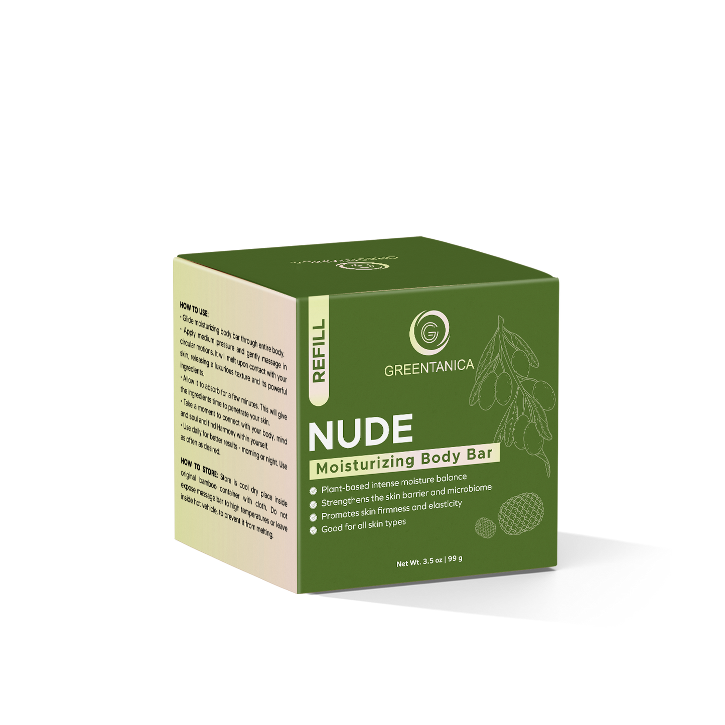 Nude - Solid Moisturizing & Firming Body Bar by Greentanica