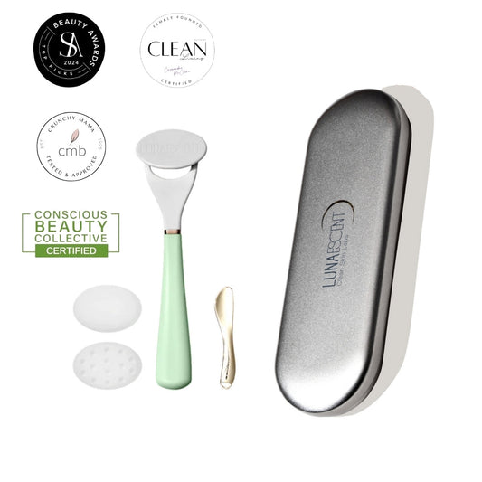 Touch-Free Skincare Applicator With Spatula + Carry Case With Mirror by LUNAESCENT