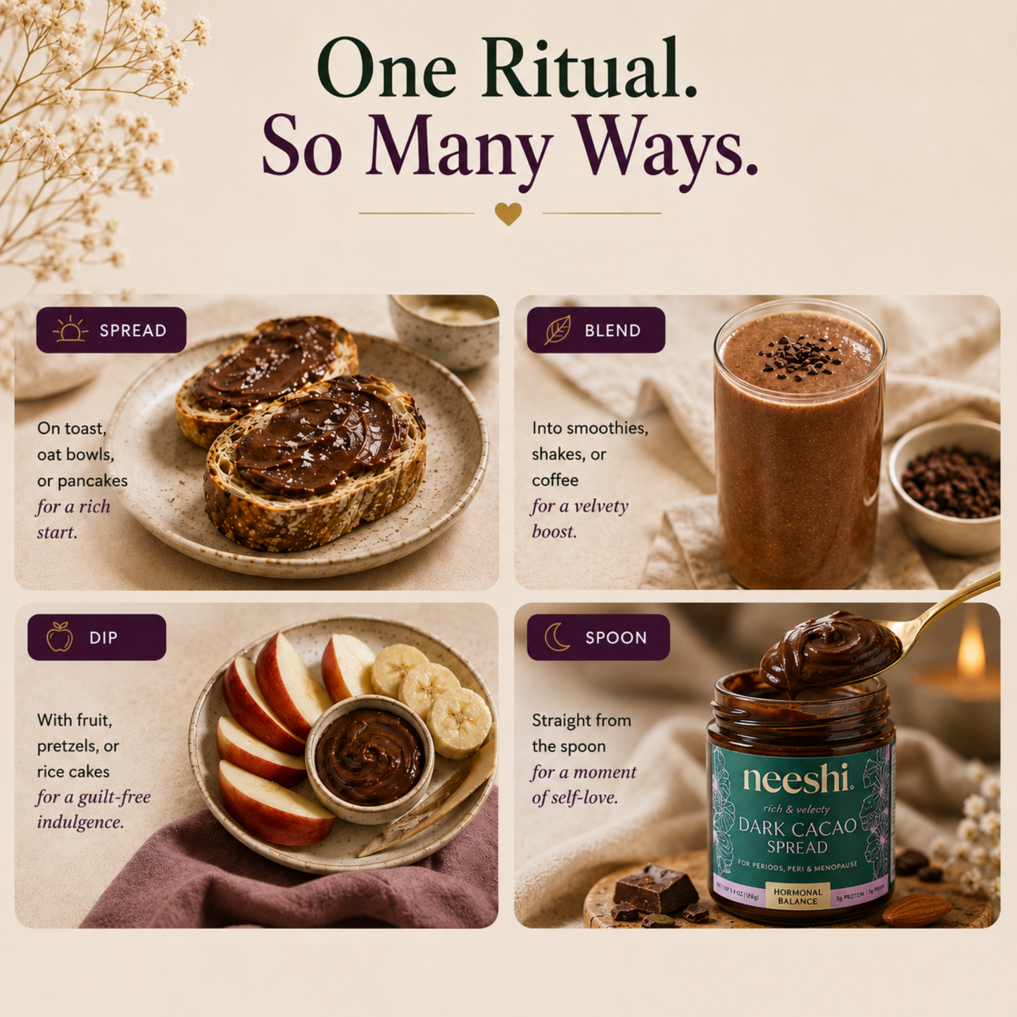 Dark Cacao Spread for Perimenopause & Period Support by Neeshi