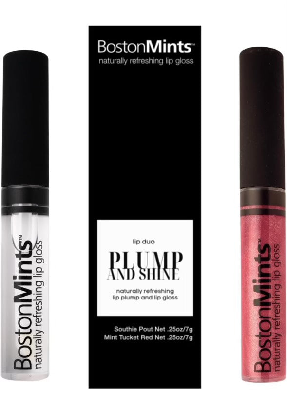 Boston Mints lip gloss with packaging on a white background