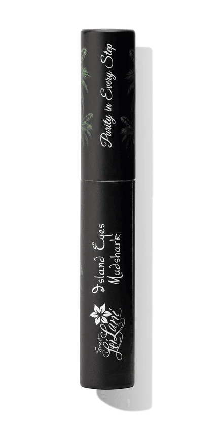 Black mascara with white text and branding on a white background