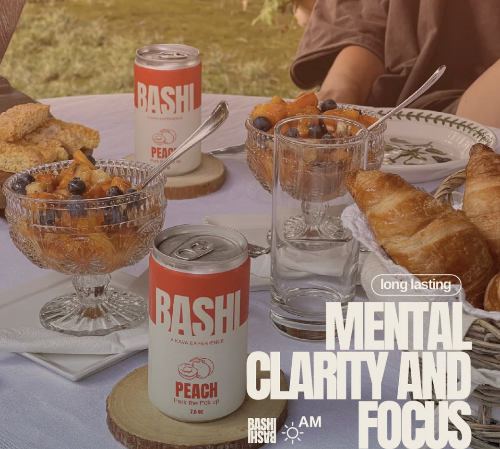 Bash peach mango cans on table with fruit salad 