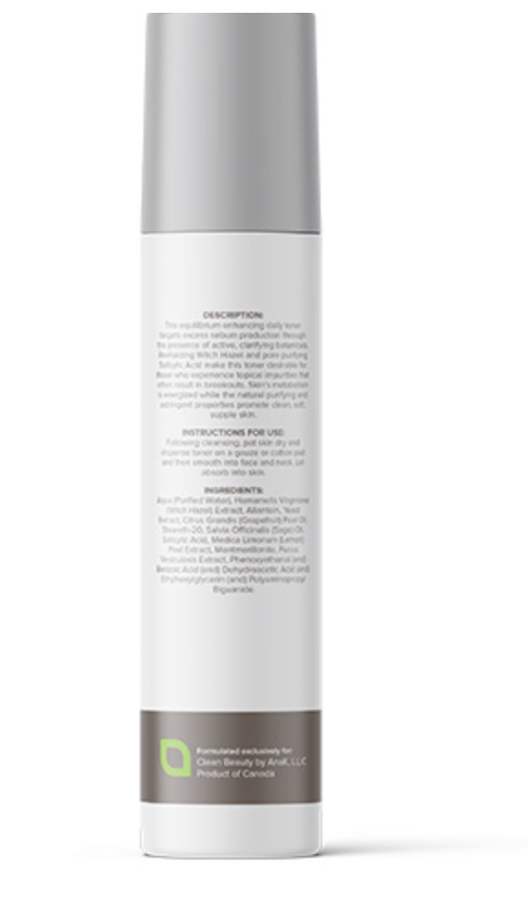 A tall white cylindrical bottle with a silver cap and a dark gray band at the bottom, shown on a plain white background. The bottle is labeled with product information in small black text, and a green square logo is visible near the bottom.