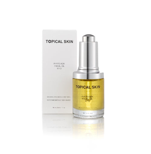 Topical Skin facial oil bottle with packaging on a white background
