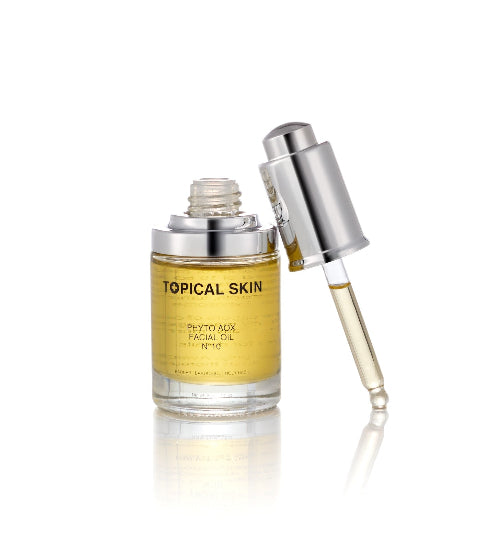 Topical Skin facial oil bottle with dropper on a white background