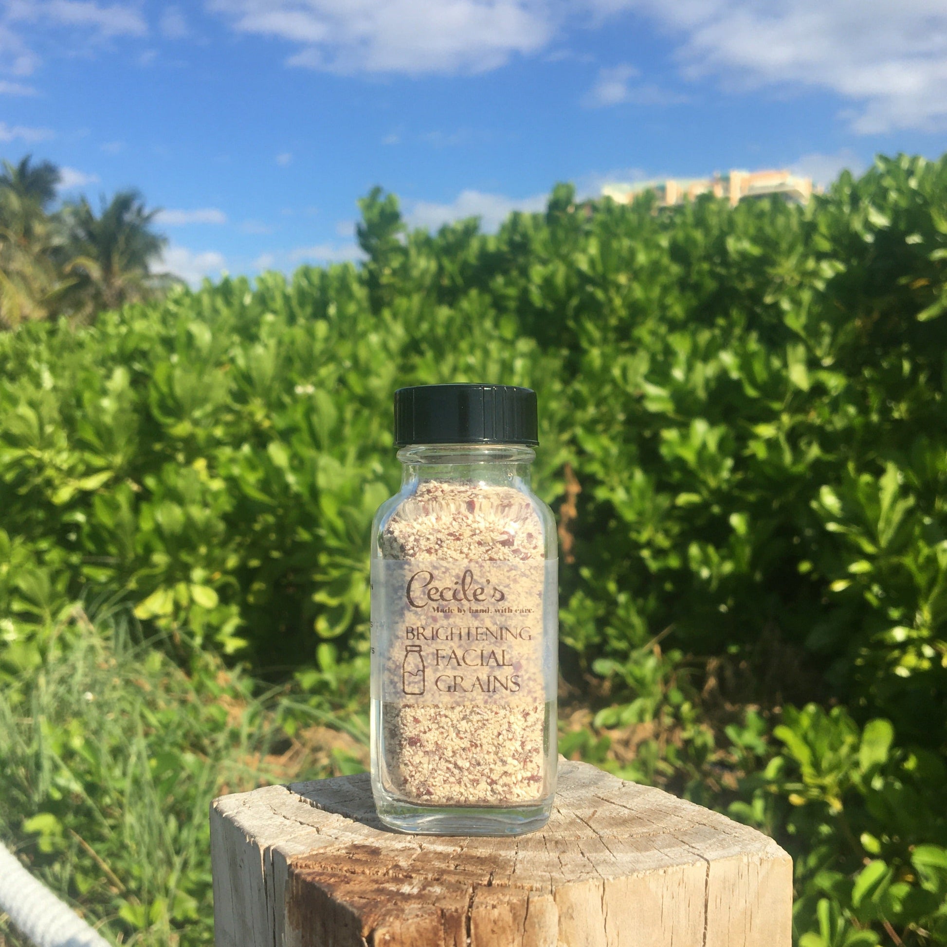 Bottle of Cecile's facial brightening grains 