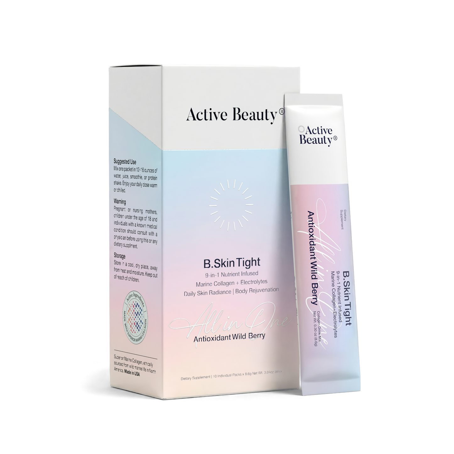 B. Skin Tight™ 9-in-1 Nutrient-Infused Marine Collagen + Electrolytes -  Antioxidant Wild Berry by Active Beauty