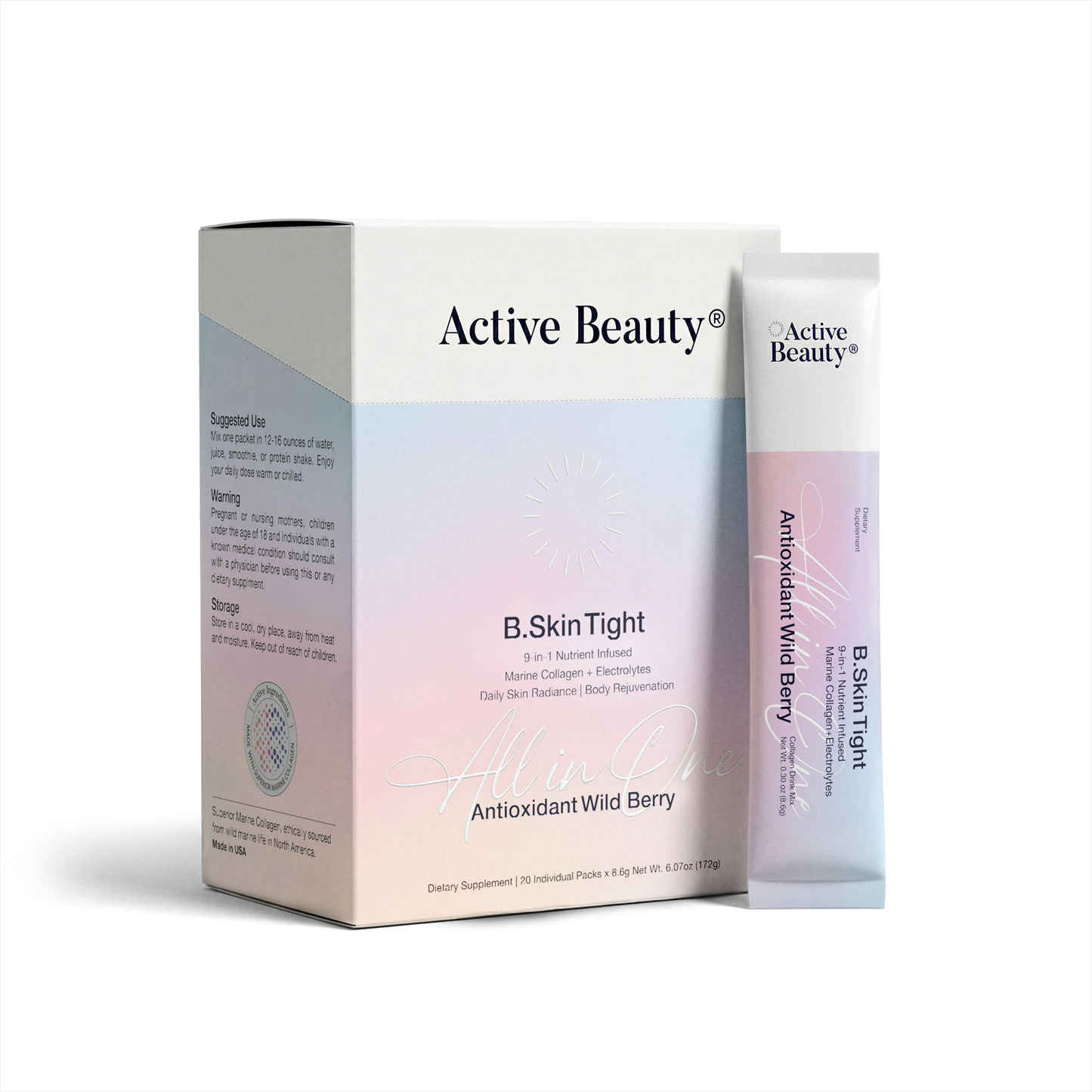 B. Skin Tight™ 9-in-1 Nutrient-Infused Marine Collagen + Electrolytes -  Antioxidant Wild Berry by Active Beauty