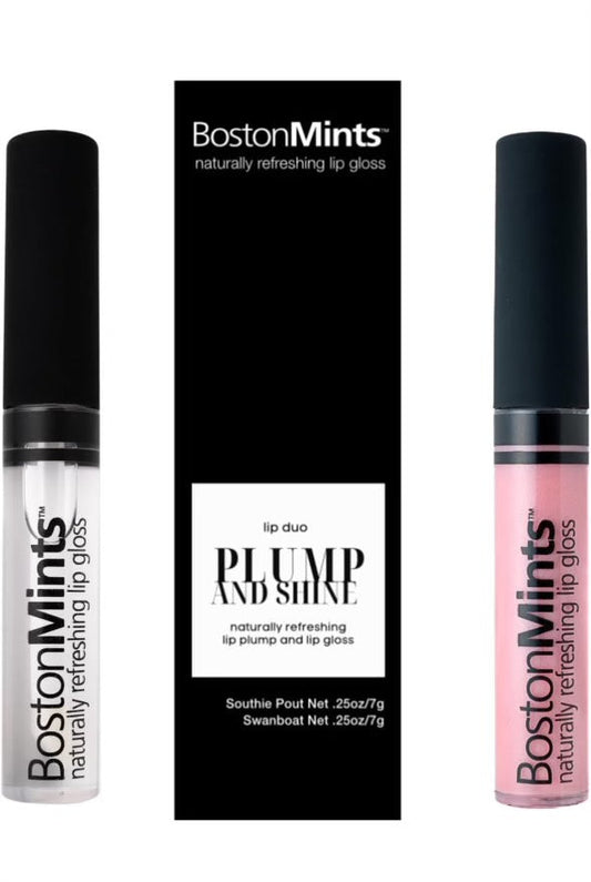 Boston Mints lip gloss with packaging on a white background